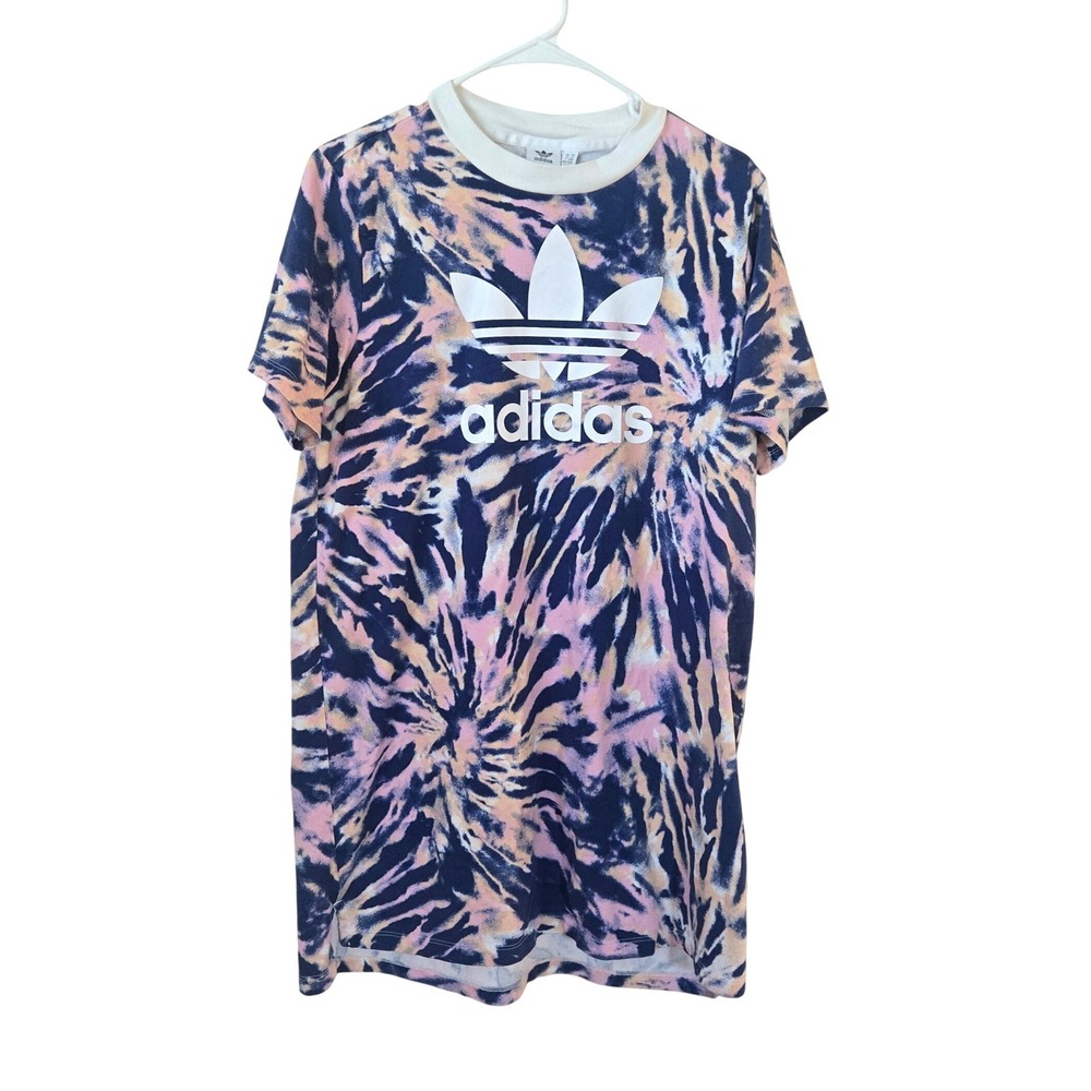 Women's Adidas Originals Short Sleeve T Shirt Dress Tie-Dye Medium